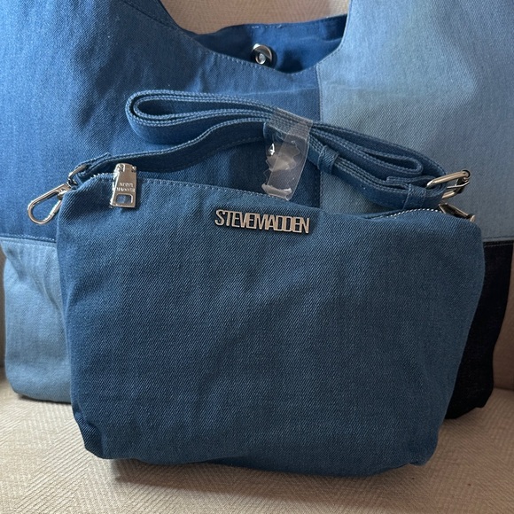 Steve Madden Denim and Black Hobo Bag With small Crossbody bag inside - Picture 5 of 12